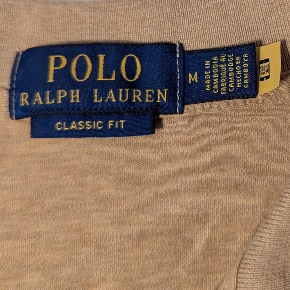 Polo Ralph Lauren Mens Medium Classic Fit Long Sleeve Polo Shirt Tan Flesh Pony